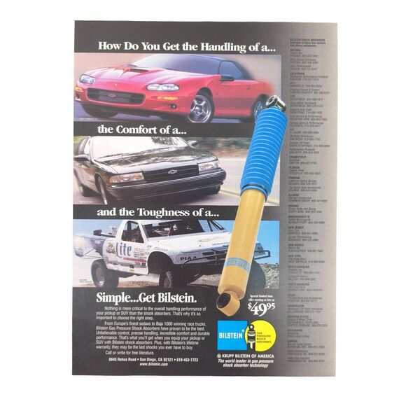 VTG Bilstein Advertising Print Ad Camaro Impala Off-Road Racing Garage Wall Art - Picture 1 of 6